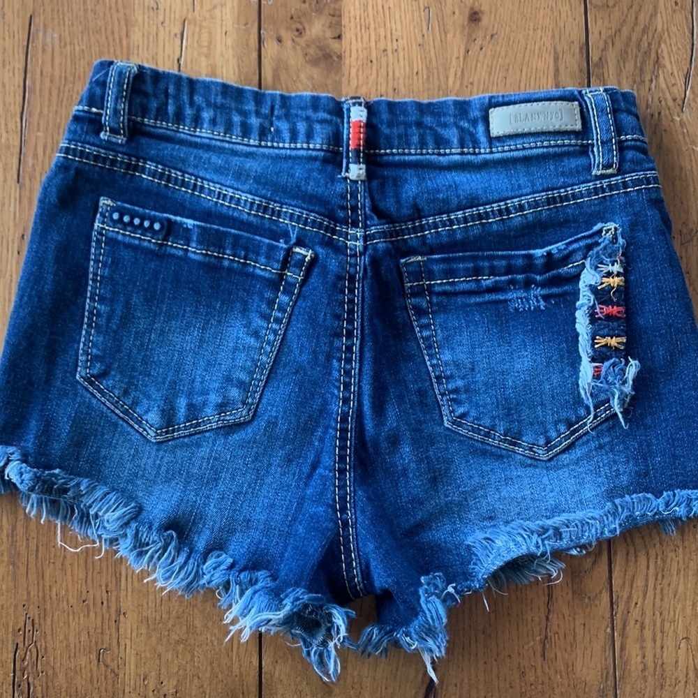 Blank NYC The Mini Barrow High-rise Shorts Girls Cut-off Jean Embroidery Size 12 - Picture 2 of 10